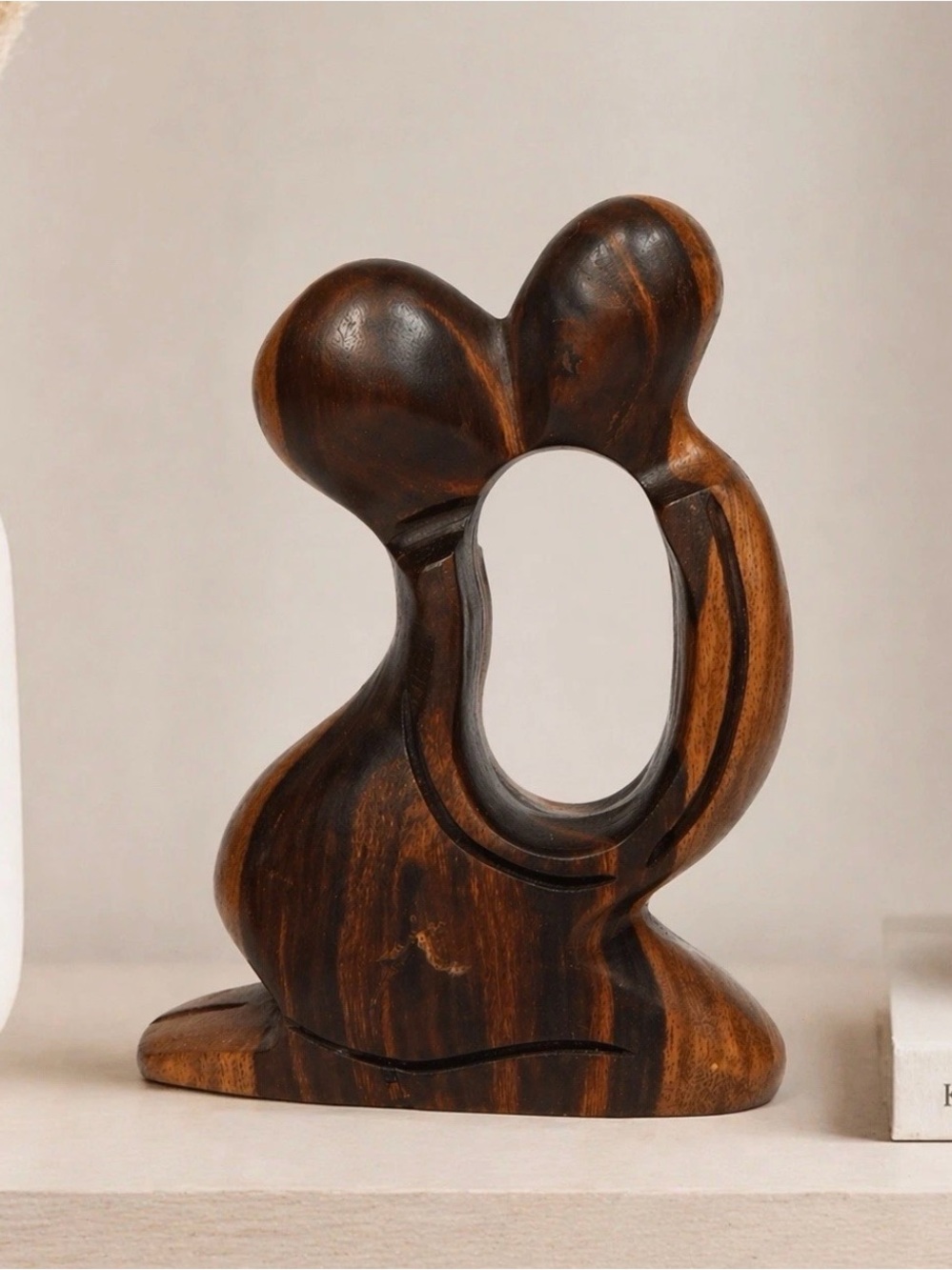 Abstract Wooden Sculpture Minimalist Hand Carved Mid-Century Modern Art Decor